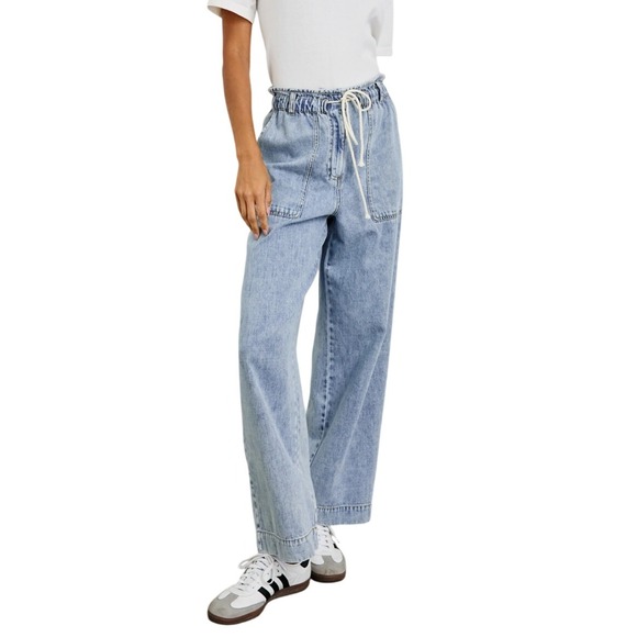 Rails Light Wash Denim Wide Leg Pants Elastic Waist Drawstring Ryan Pant Size S - Picture 12 of 12